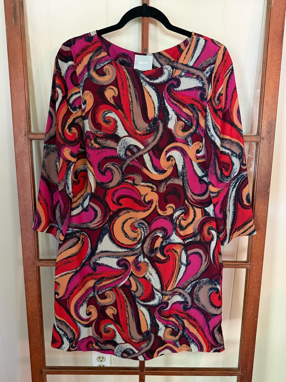 Anthropologie Maeve Bold 70s Flavia Swirl Print 3/4 SIeeve Mini Shift Dress - S - Picture 2 of 8